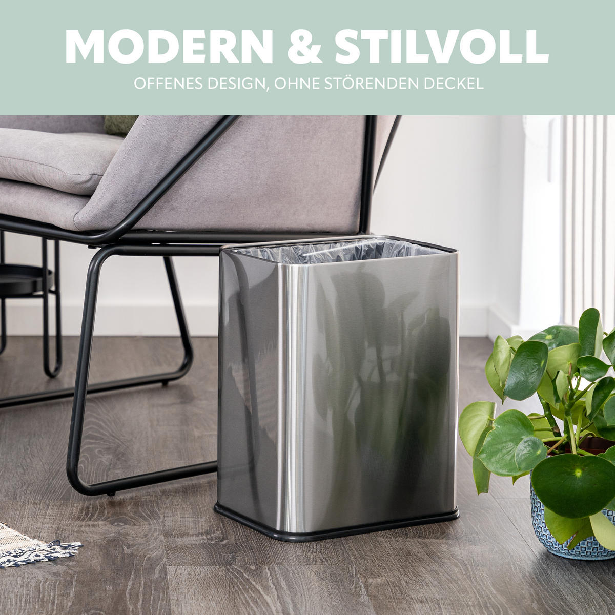 PAPIERKORB Vol. 13 L, offen Edelstahl - Edelstahlfarben, Metall (29/36.5/23cm) - bremermann