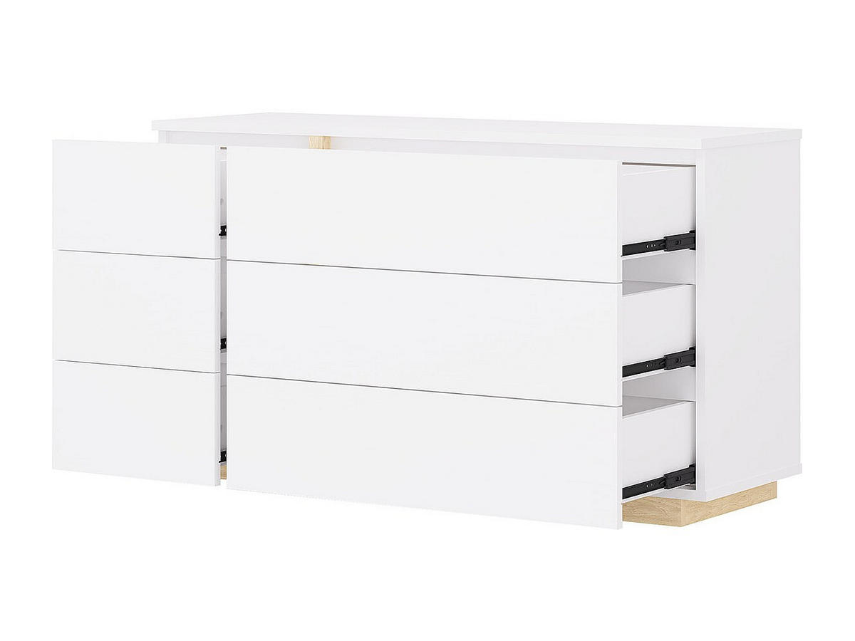 KOMMODE mit 6 Schubladen - Weiß & Holzfarben - NAPOLI II - Weiß/Naturfarben, Holz (120/70/39cm) - Vente-Unique