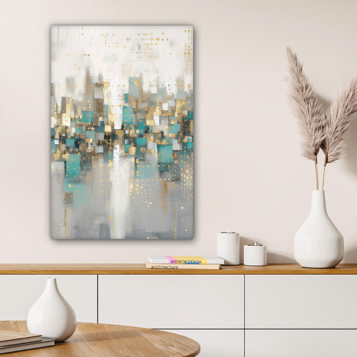 LEINWANDBILD Abstrakt - Blöcke - Gold - Skyline Wanddeko 40x60 cm - Beige, Textil (40/60cm) - MuchoWow