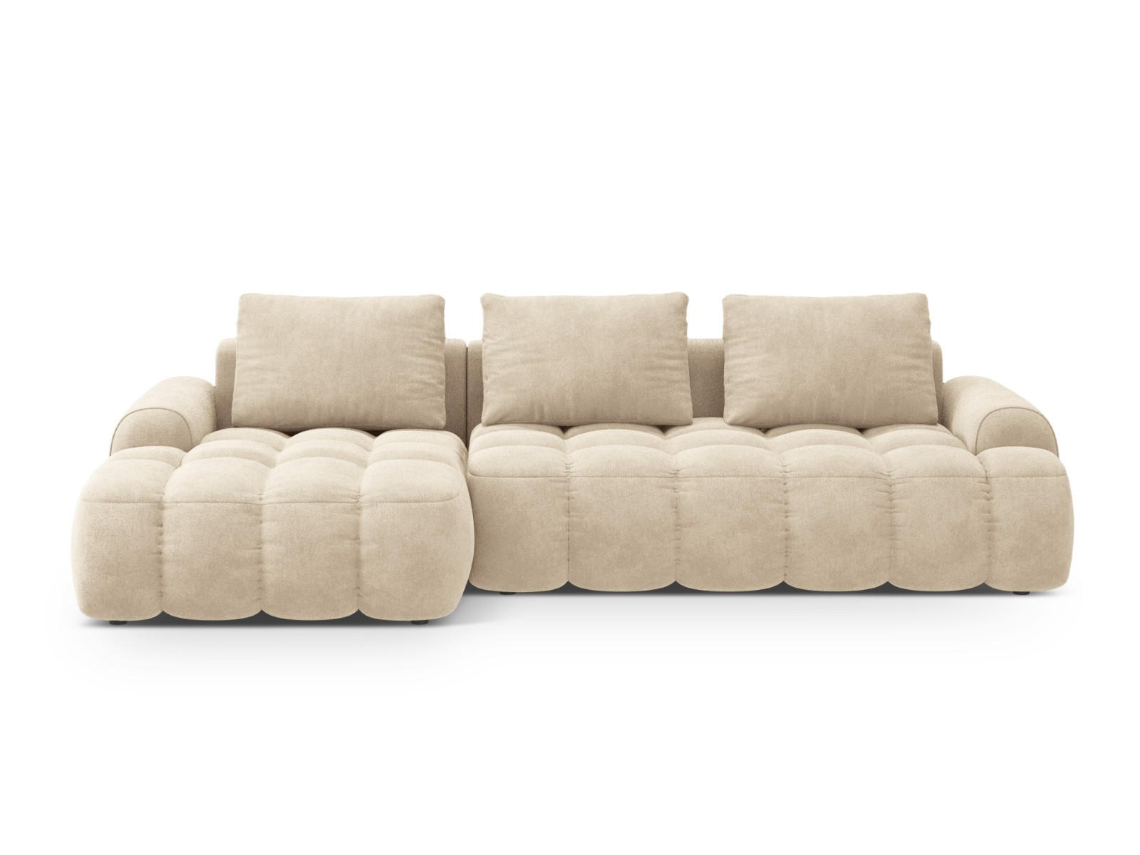 AUSKLAPPBARES-ECKSOFA links mit Container Linz aus Samt leichtes beige 3 Sitzplätze - Creme, Textil (142/275cm) - Cosmopolitan Design
