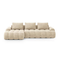 AUSKLAPPBARES-ECKSOFA links mit Container Linz aus Samt leichtes beige 3 Sitzplätze - Creme, Textil (142/275cm) - Cosmopolitan Design