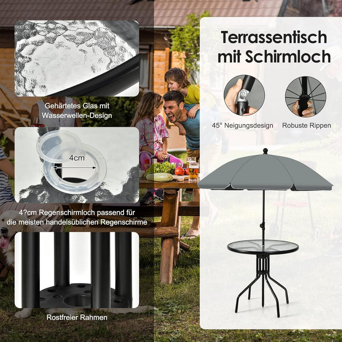 GARTENMÖBEL Set Schwarz(6-teilig) - Schwarz, Metall - COSTWAY