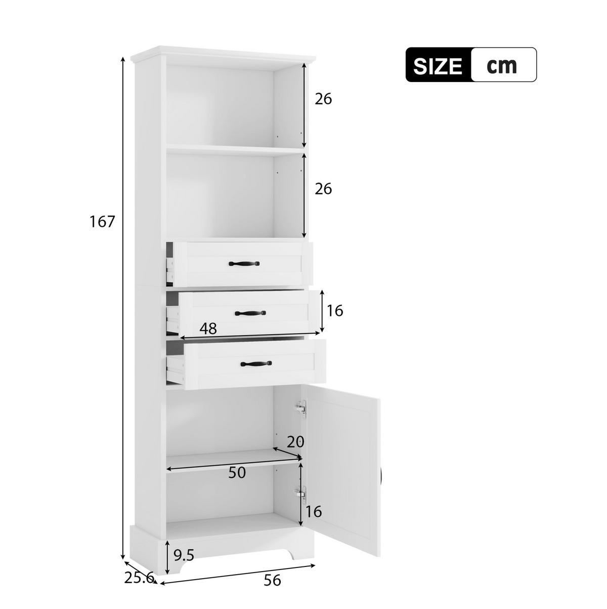 BADEZIMMERSCHRANK 56 x 25,6 x 167 cm Weiß MDF - Weiß, Holzwerkstoff (25.6/167/56cm) - Beauniv