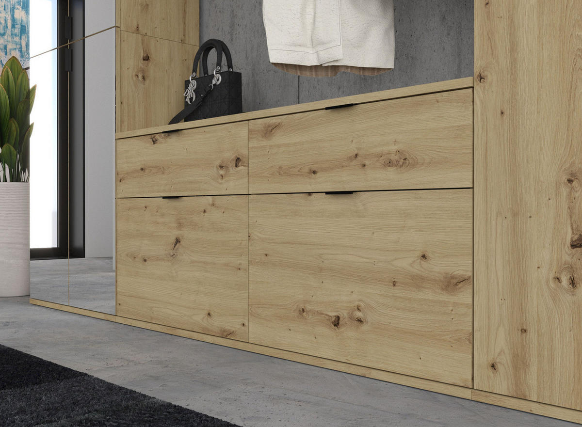 GARDEROBEN-SET Eiche 243 cm, Komplettset mit Spiegel - Schwarz/Eiche Artisan, Glas/Holzwerkstoff (243/193/34cm) - Inn.Furn