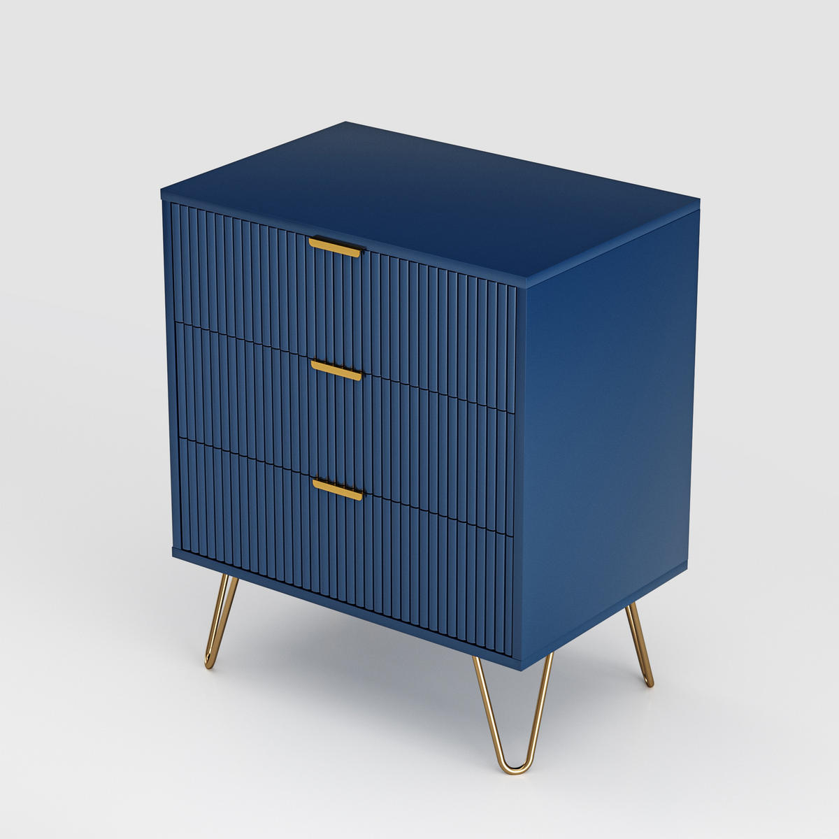 KOMMODE Dunkelblau mit 3 Schubladen & goldenen Metallfüßen - Dunkelblau, Holzwerkstoff (40/70/60cm) - SHOPENTRA