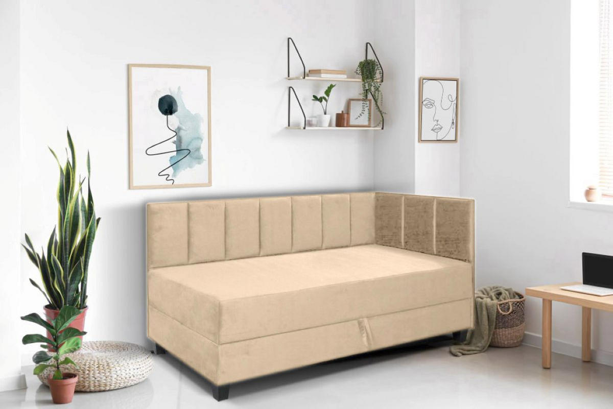 BOXBETT Kinderbett Eryk 80x200 cm mit Matratze und Bettkasten, rechts, beige - Beige, Kunststoff (80/200cm) - Margaret Hadas24
