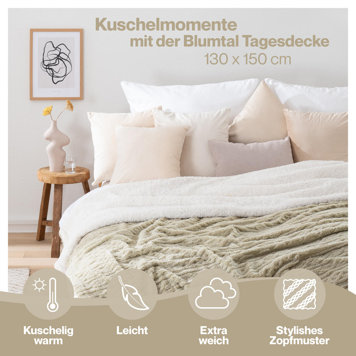 KUSCHELDECKE 130/150 cm, Sandfarben & Beige - Sandfarben/Sonoma Eiche, Textil (130/150cm) - Blumtal