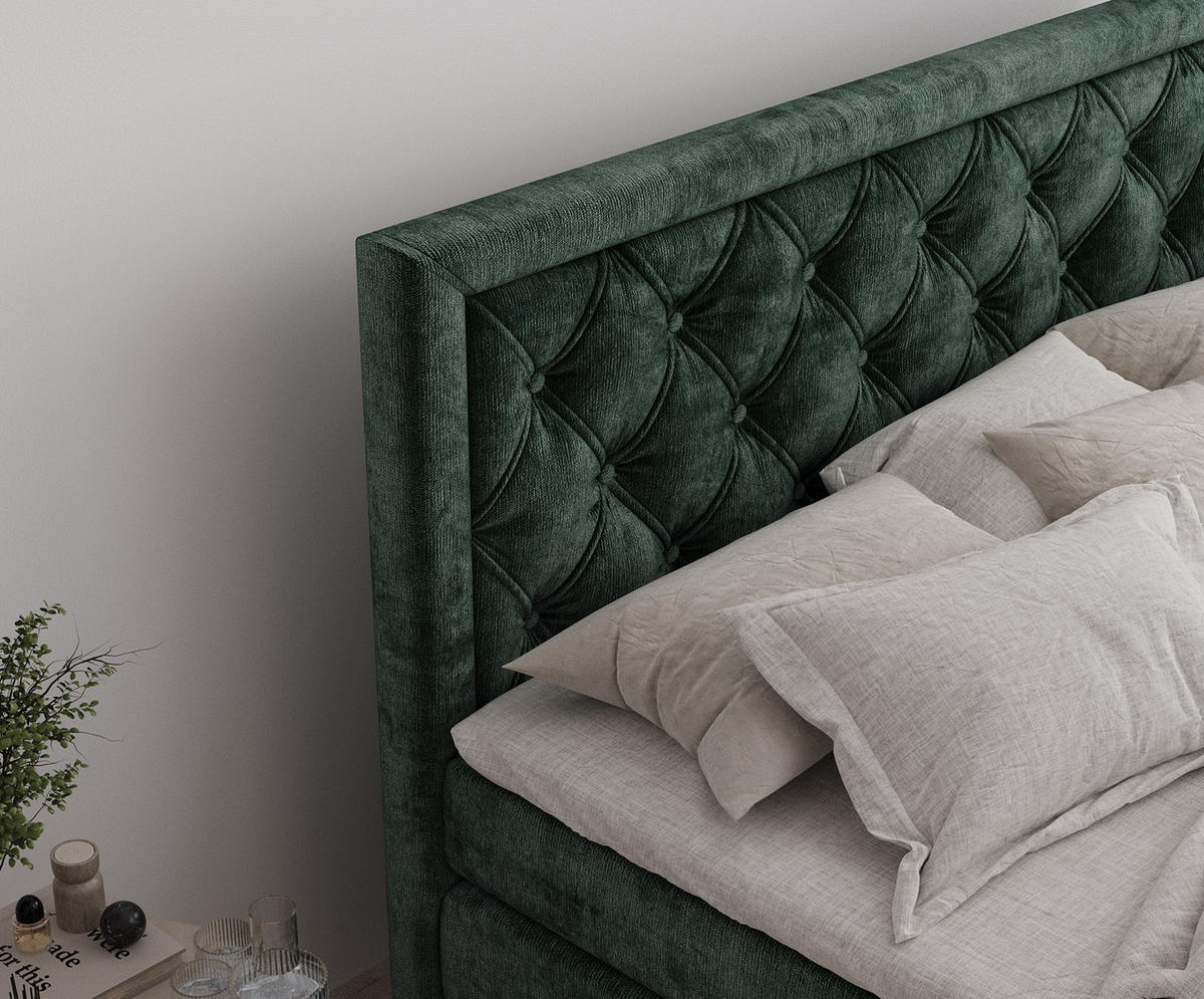 BOXSPRINGBETT Aurelia Grün 140/200 cm - Schwarz/Grün, Holz/Holzwerkstoff (140/200cm) - Maison de Reve