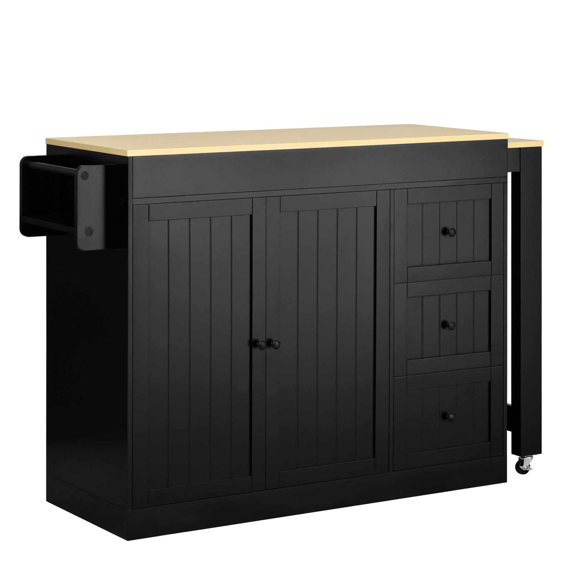 KÜCHENINSEL mit ausziehbarer Arbeitsplatte 112-186,8 cm Schwarz - Schwarz, Holz (45/93/130cm) - Beauniv