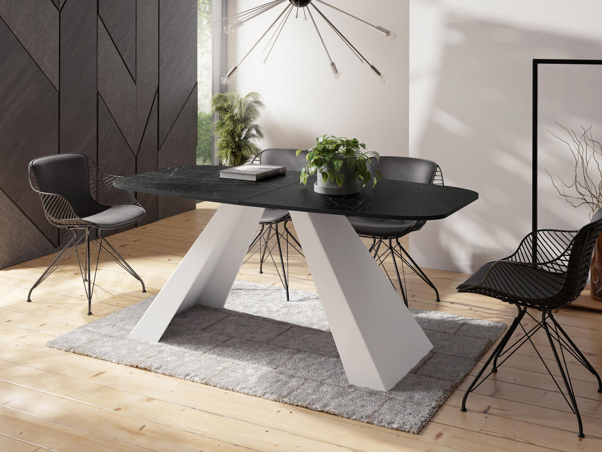 ESSTISCH Monte Weiß rechteckig ausziehbar, Marmor Schwarz 160-200/80/76 cm - Anthrazit/Weiß, Holzwerkstoff/Metall (160/80/76cm) - WFL GROUP