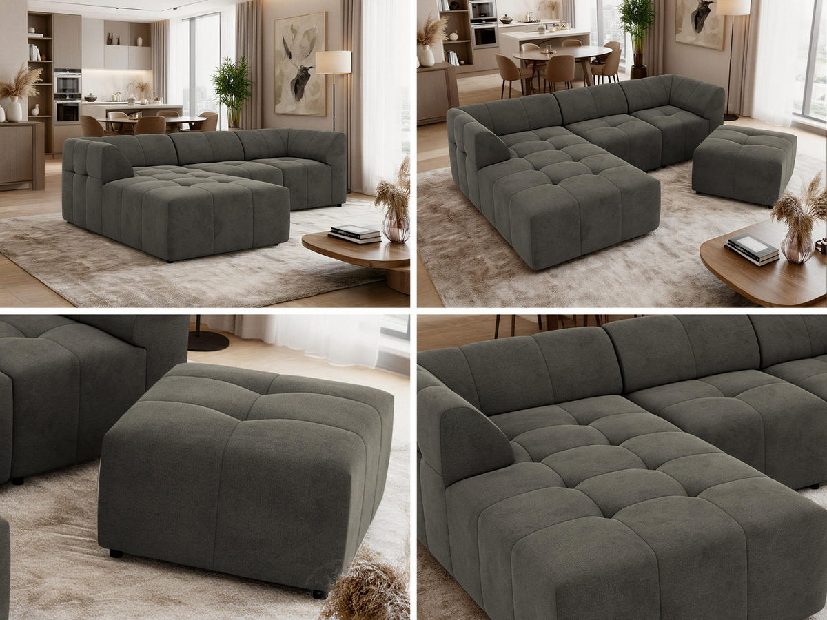 ECKSOFA VORITA L 4M - Dunkelgrau Velvet - Links Seite - Dunkelgrau/Schwarz, Kunststoff/Textil (267/176cm) - MKS