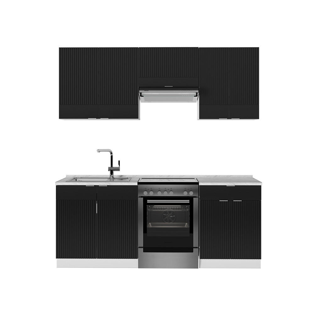 KÜCHENZEILE Fame-Line, Schwarz gestreift/Weiß, 200 cm ohne Arbeitsplatte - Schwarz/Weiß, Holzwerkstoff (200/81.6/46cm) - Vicco