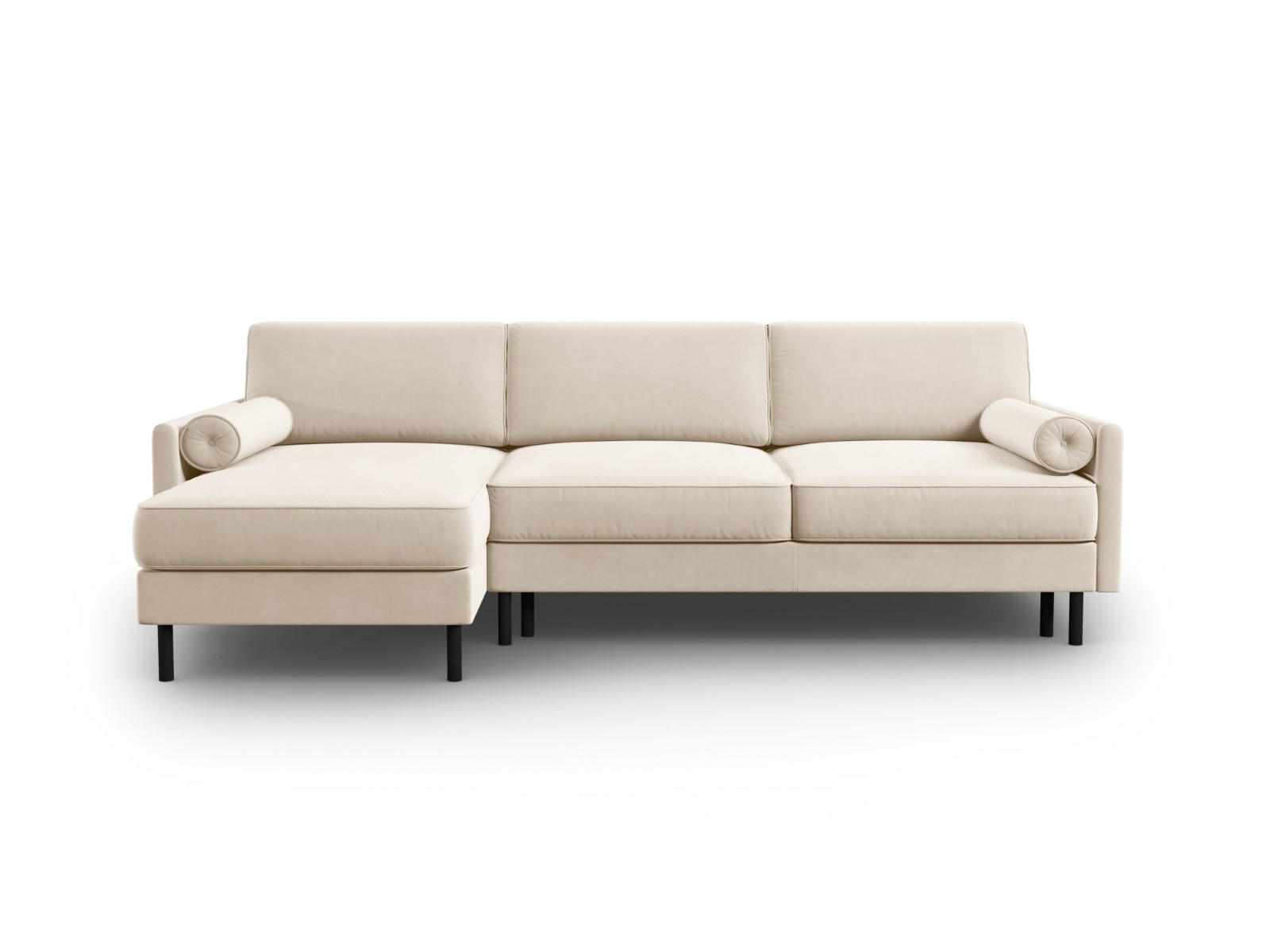 AUSKLAPPBARES-ECKSOFA links mit Container Scott aus Samt leichtes beige 5 Sitzplätze - Beige, Textil (142/212cm) - Micadoni
