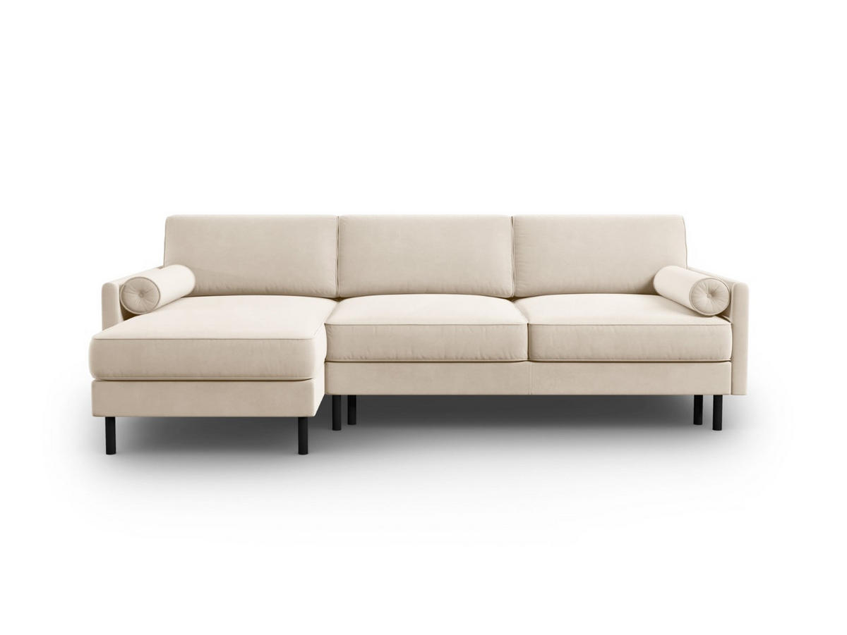 AUSKLAPPBARES-ECKSOFA links mit Container Scott aus Samt leichtes beige 5 Sitzplätze - Beige, Textil (142/212cm) - Micadoni