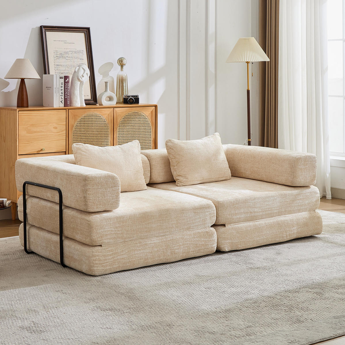 SCHLAFSOFA 2-in-1 faltbar ohne Montage, DE-42526, Beige - Beige, Textil (200/63/100cm) - ComfortXL