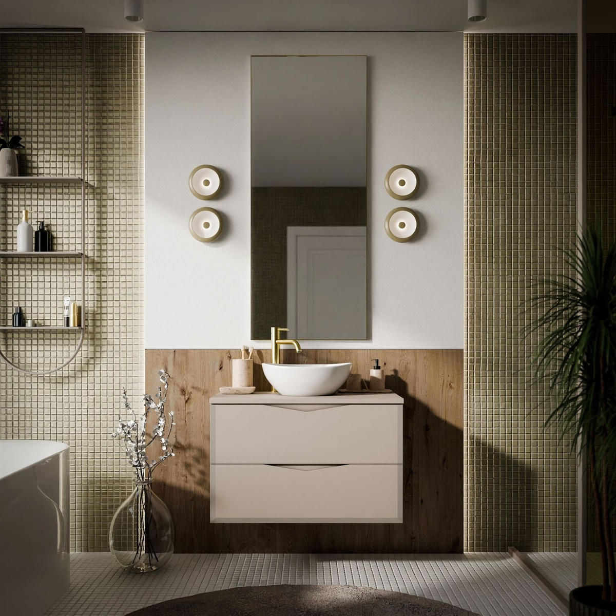 BADEZIMMERSET MIRA I 60 cm - Kaschmir, Holzwerkstoff (60/50/46cm) - Lookway