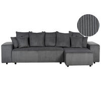 3-SITZER-ECKSOFA Cord dunkelgrau rechtsseitig mit Schlaffunktion Stauraum Luspa - Schwarz/Grau, Textil (294/130cm) - Beliani