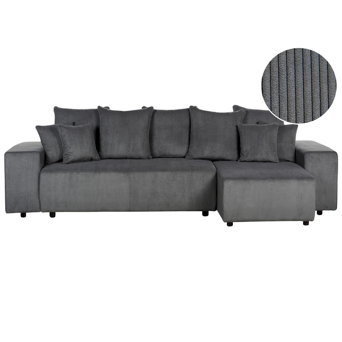 3-SITZER-ECKSOFA Cord dunkelgrau rechtsseitig mit Schlaffunktion Stauraum Luspa - Schwarz/Grau, Textil (294/130cm) - Beliani