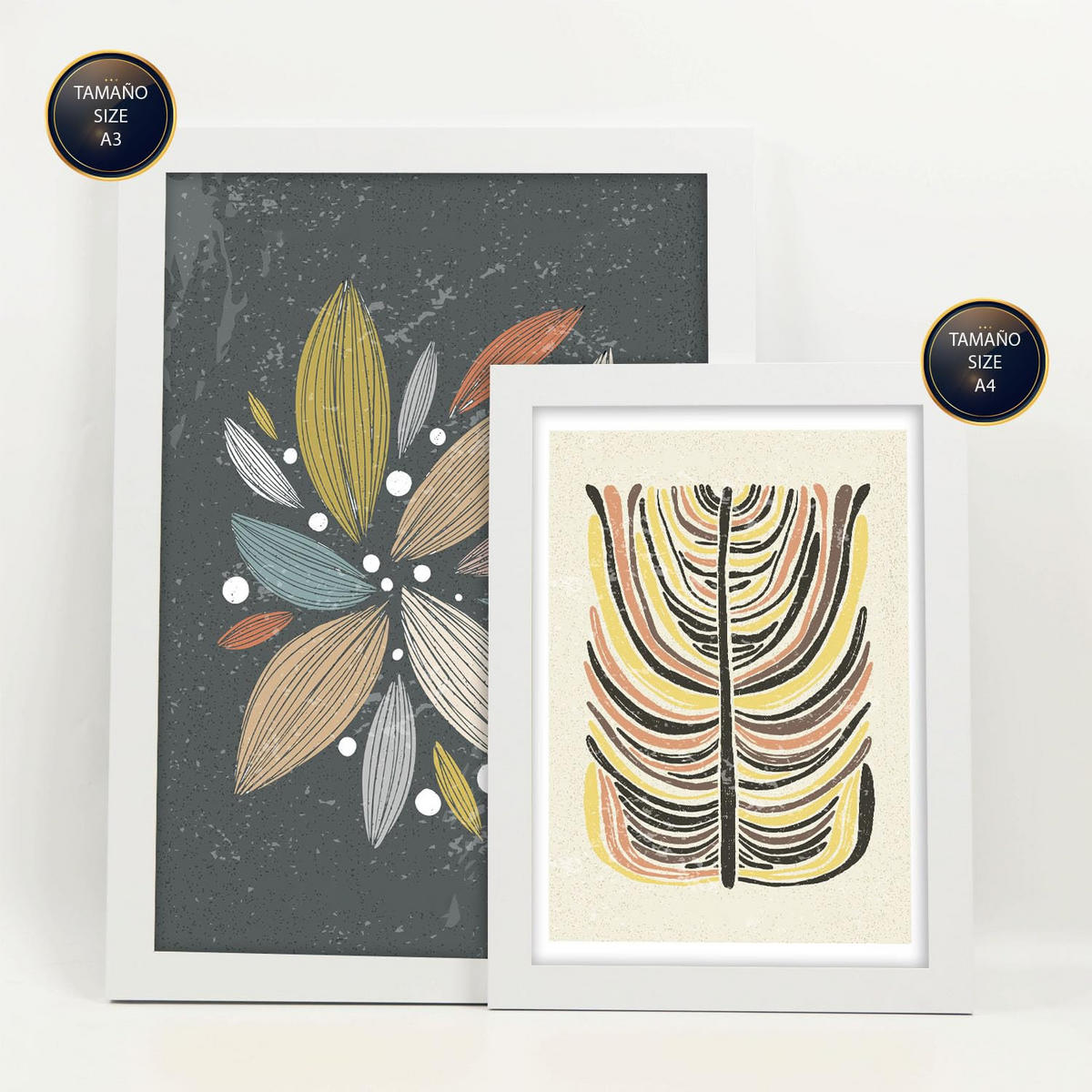 POSTER Set Mit 6 Pflanze im ethnischen Stil Größe A3 & A4 Weißer Rahmen - Weiß, Papier (29.7/1cm) - Nacnic