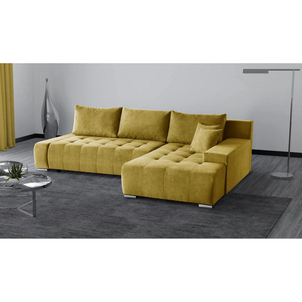 ECKSCHLAFSOFA Draco L Gelb - Gelb/Silberfarben, Textil/Metall (267/186cm) - Beautysofa