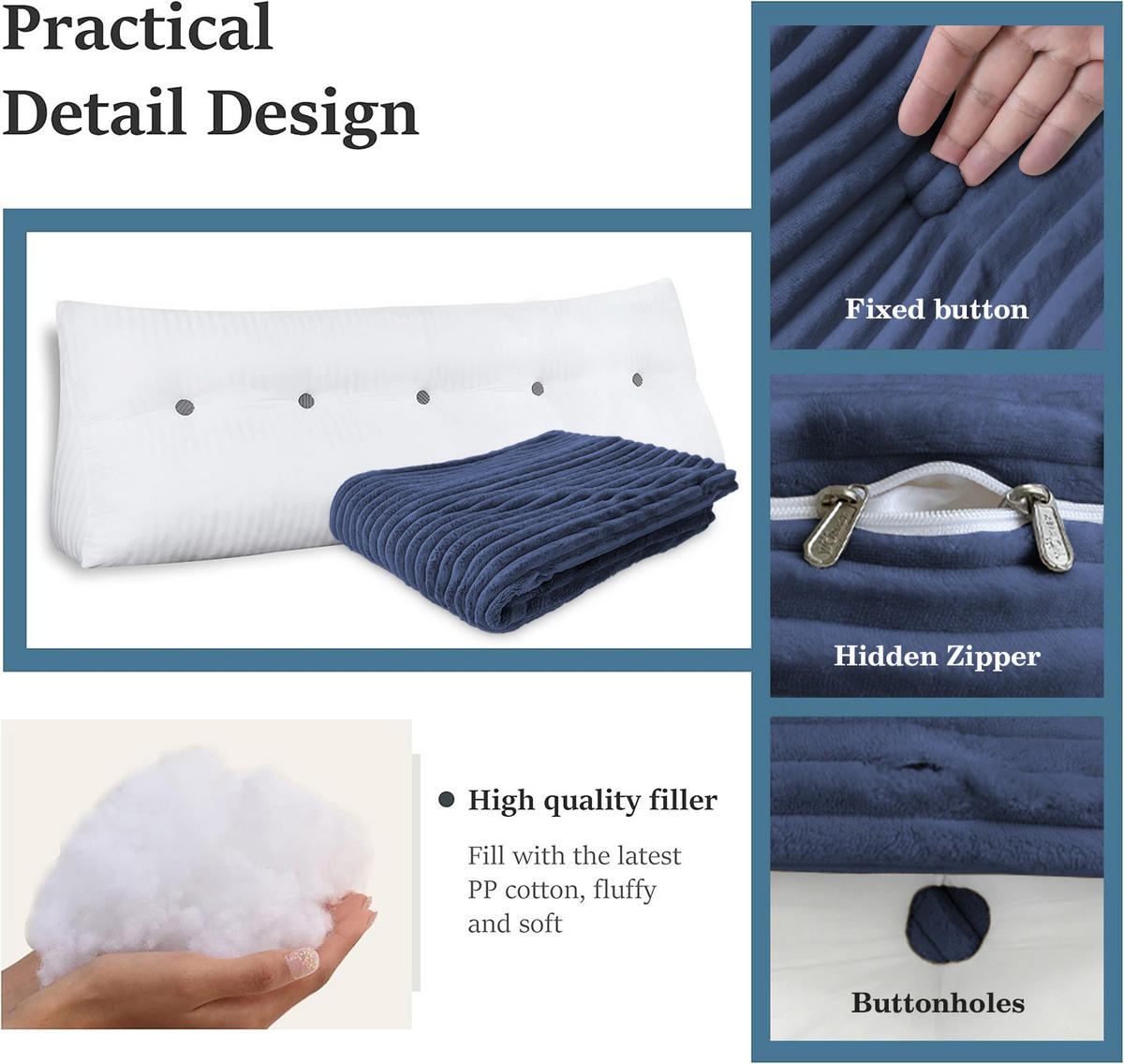 RÜCKENKISSEN für Bett Kord Dunkelblau 100 cm - Dunkelblau, Textil (50/100cm) - Vercart