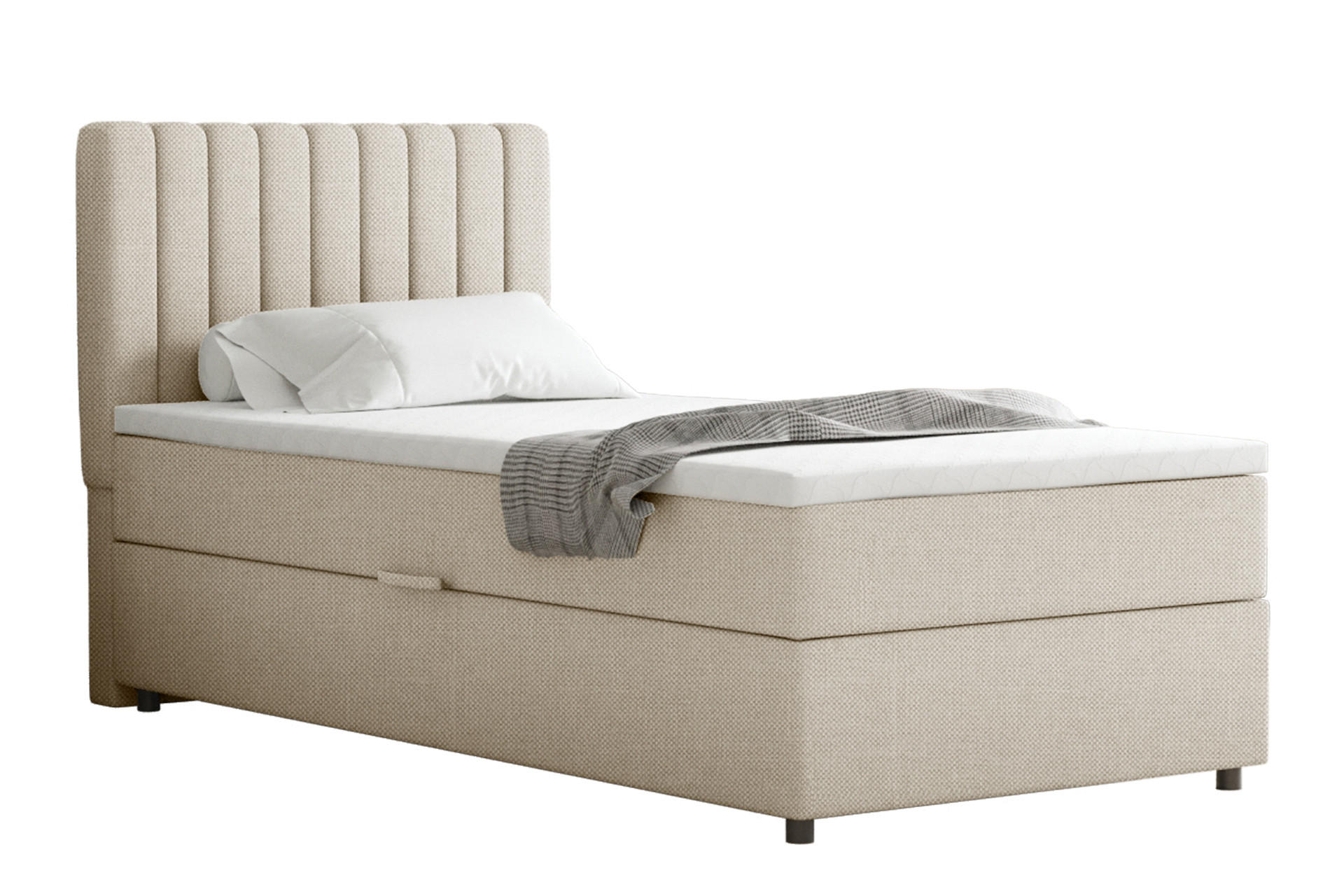 BOXBETT Everest 90 x 200 cm Einzelbett mit hochwertiger Bonell-Matratze und Topper - Beige, Holz (90/200cm) - Panda Möbel