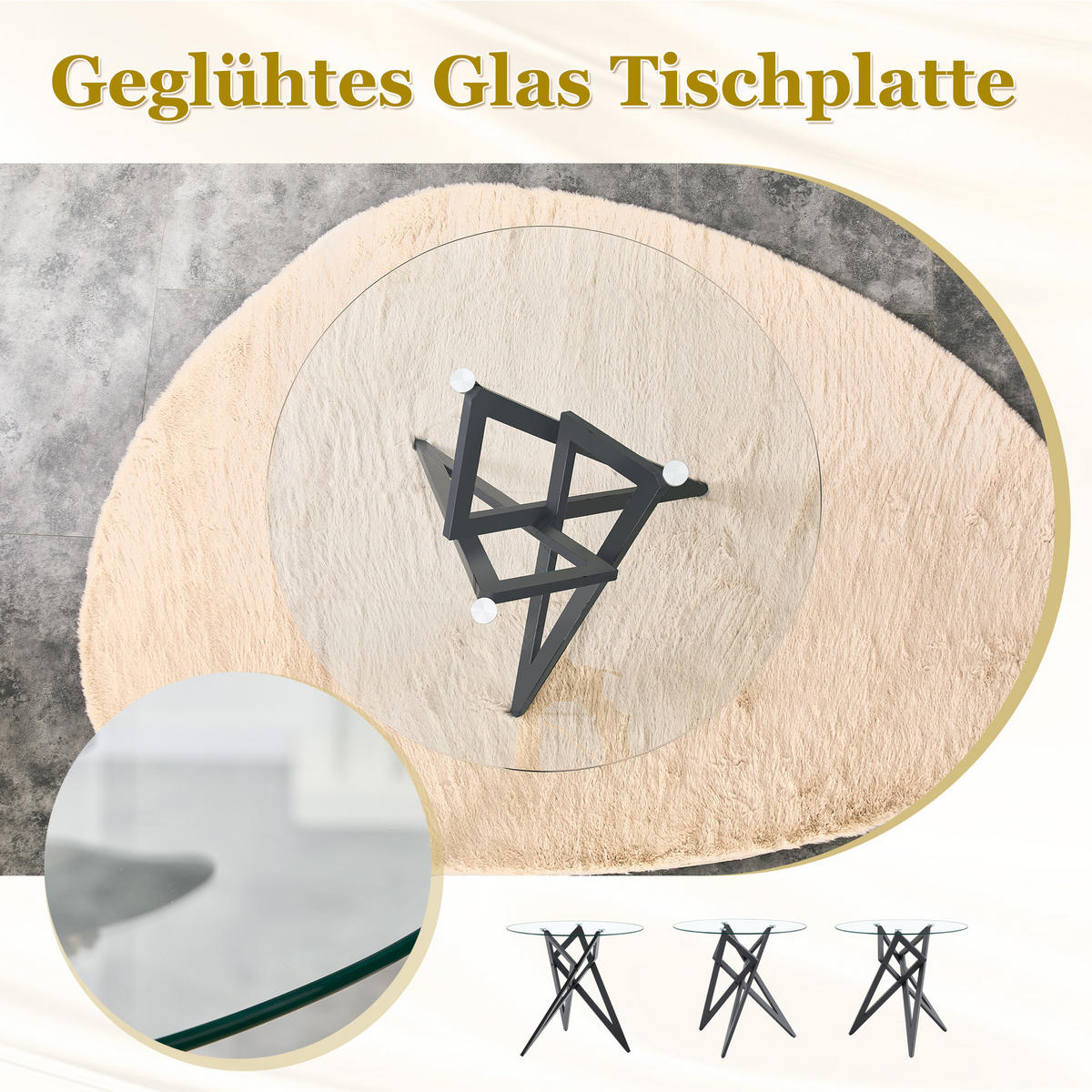 BEISTELLTISCH Rund 85 cm mit Glasplatte DE-40043 Silber - Schwarz, Metall (85/85/75.7cm) - ComfortXL