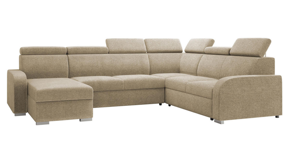 WOHNLANDSCHAFT Oslo 2rR2pLC - Silberfarben/Naturfarben, Holz/Kunststoff (315/85/250cm) - MIRJAN24