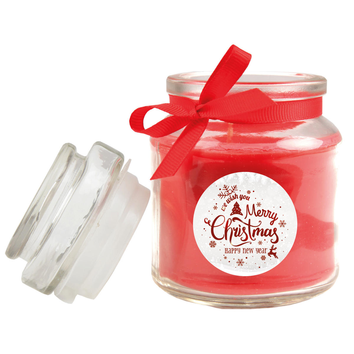 DUFTKERZE im Glas - Weihnachten Rot - Bonbon 120gr ( 30h ) - Rot, Naturmaterialien (7/10cm)