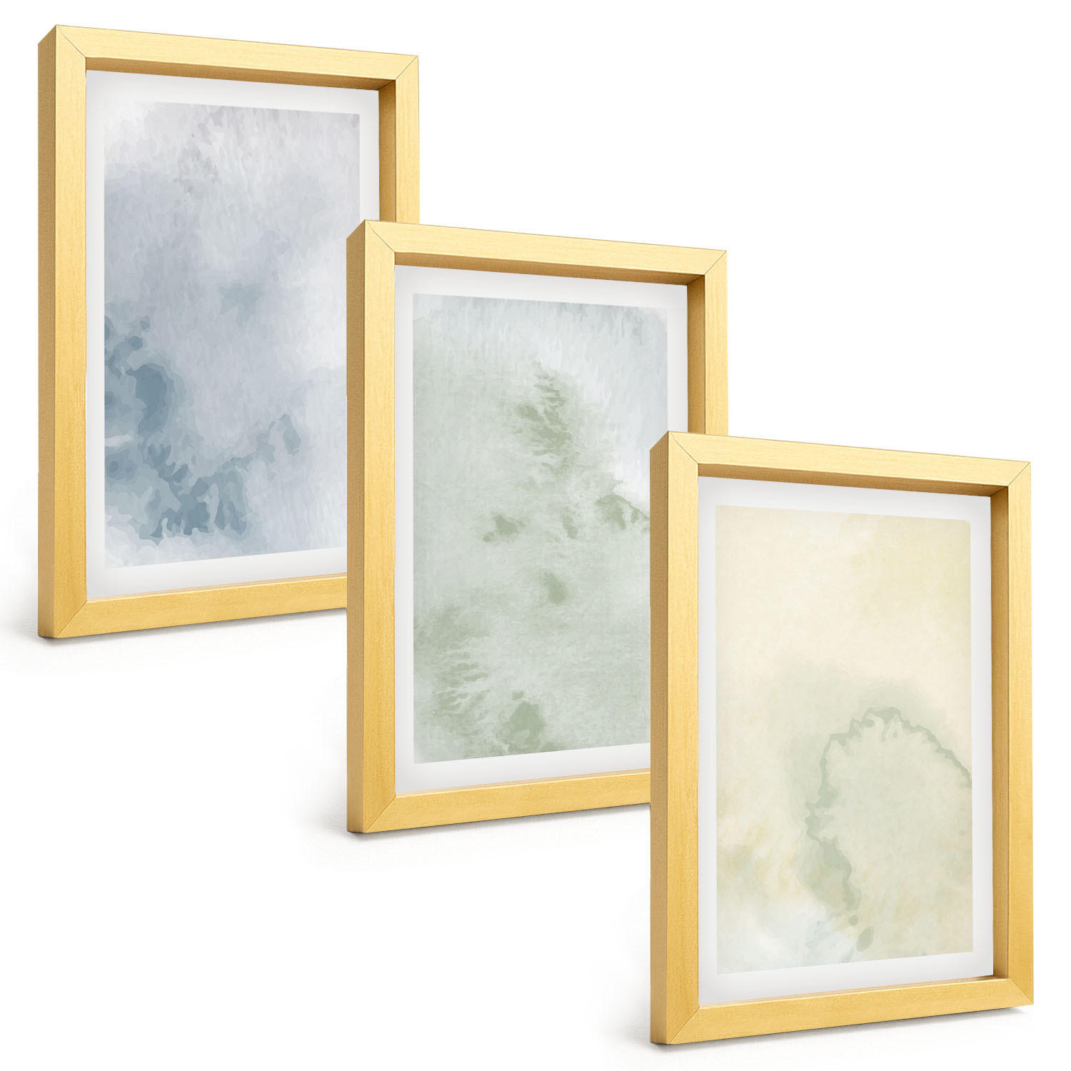 BILDER SET 3er Set - 20x30 cm Goldrahmen - Pastellfarben auf Leinwand - Goldfarben, Kunststoff (20/30cm) - TULUP