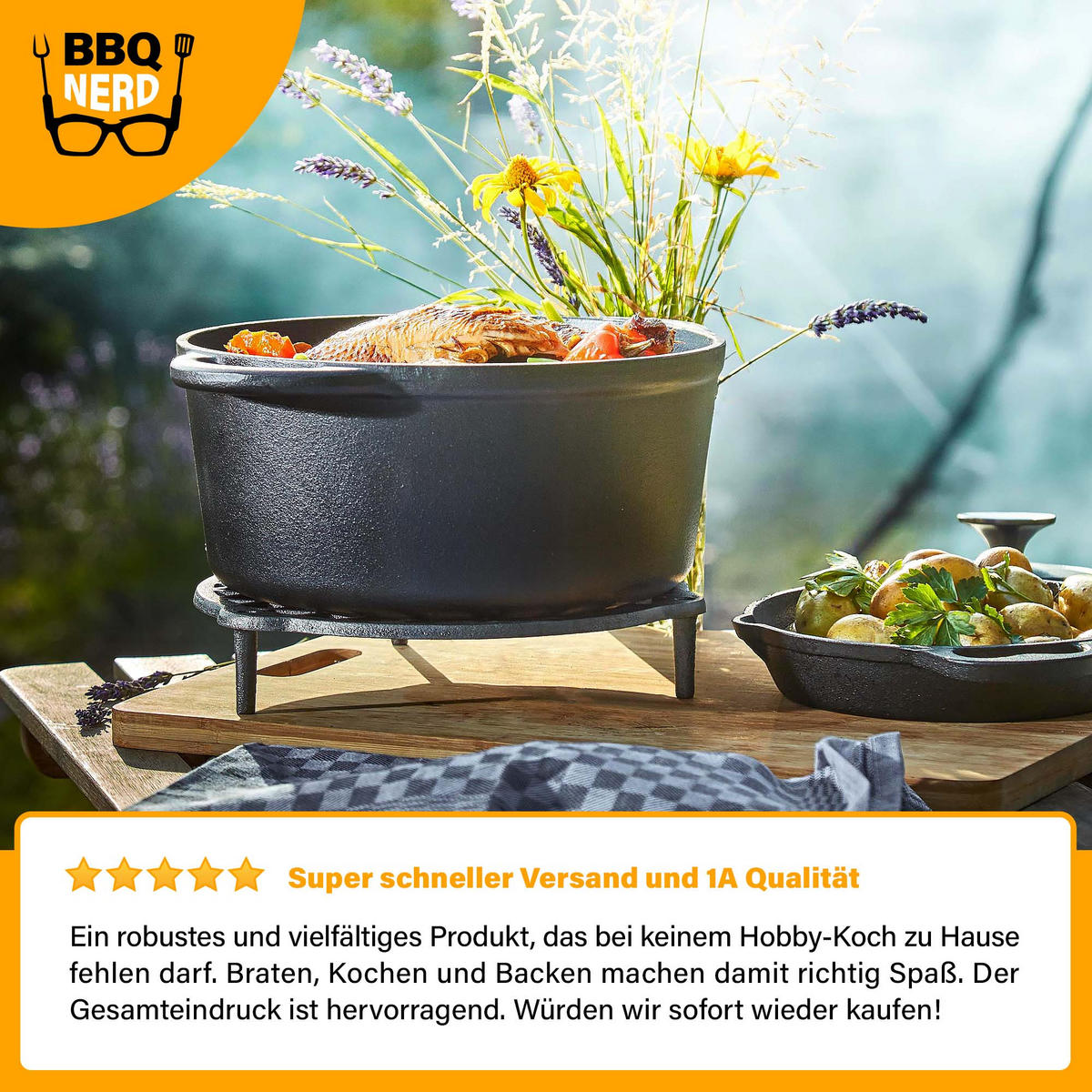 BRÄTER Gusseisen emailliert 4L - Feuertopf Topf Cocotte Gusstopf - Schwarz, Metall (26/14/26cm) - BBQ Nerd