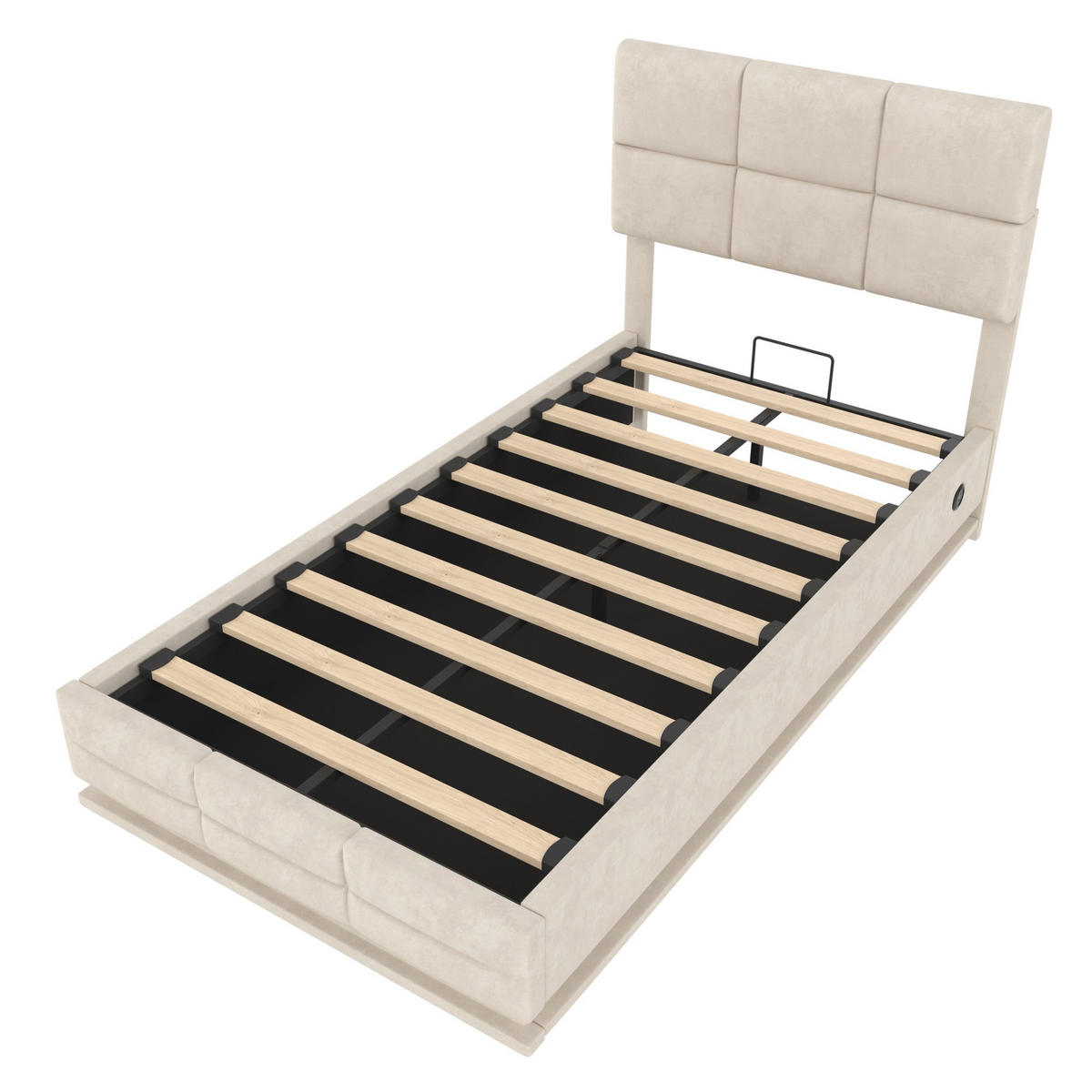 BOXBETT 90/200 mit Bettkasten, LED, USB/Typ C-Ladeanschluss,Samt,Beige - Beige, Holz (90/200cm) - LVHOM