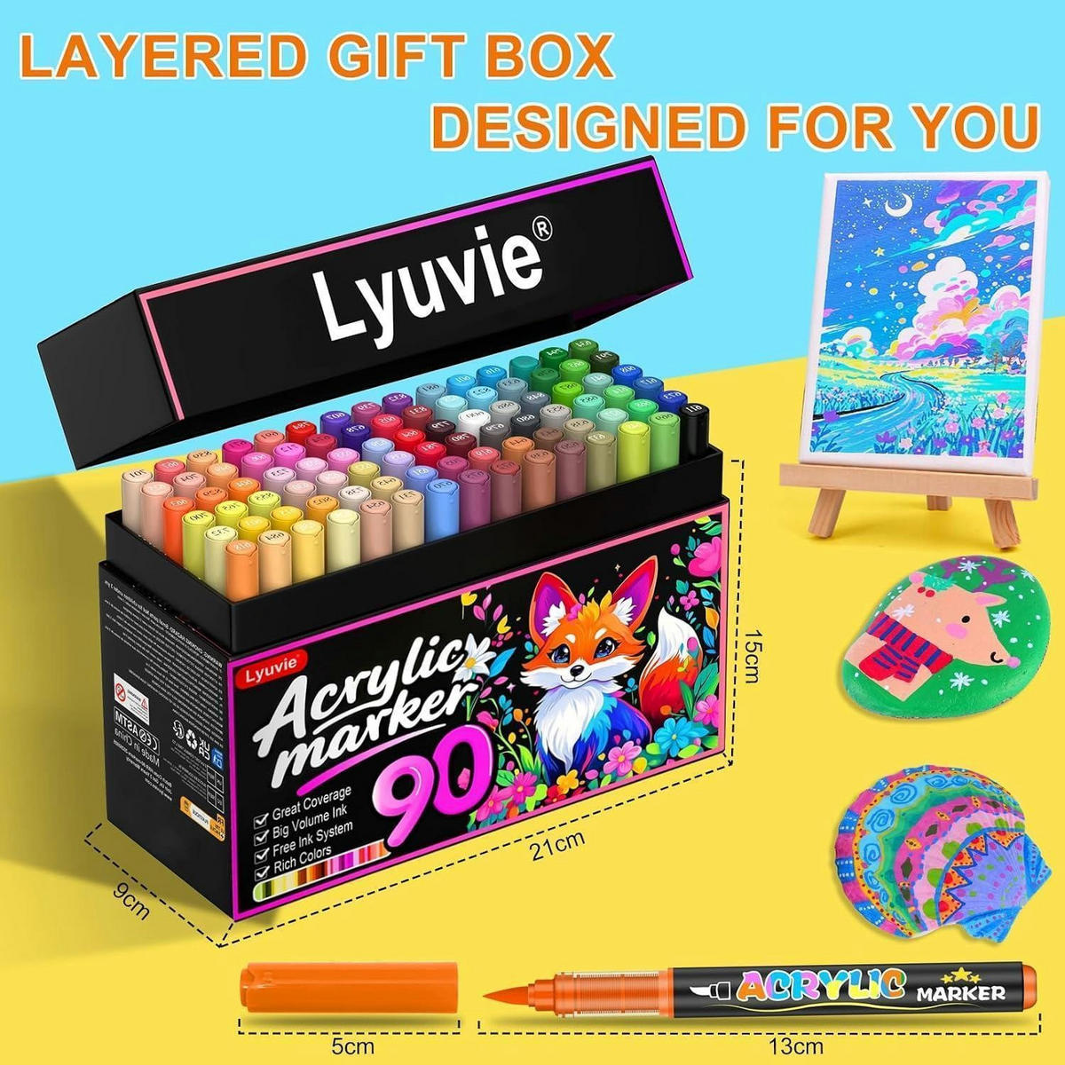 ACRYLSTIFTE Set 90 Farben Wasserfest Pinselspitze - Multicolor, Kunststoff (15/9/21cm)