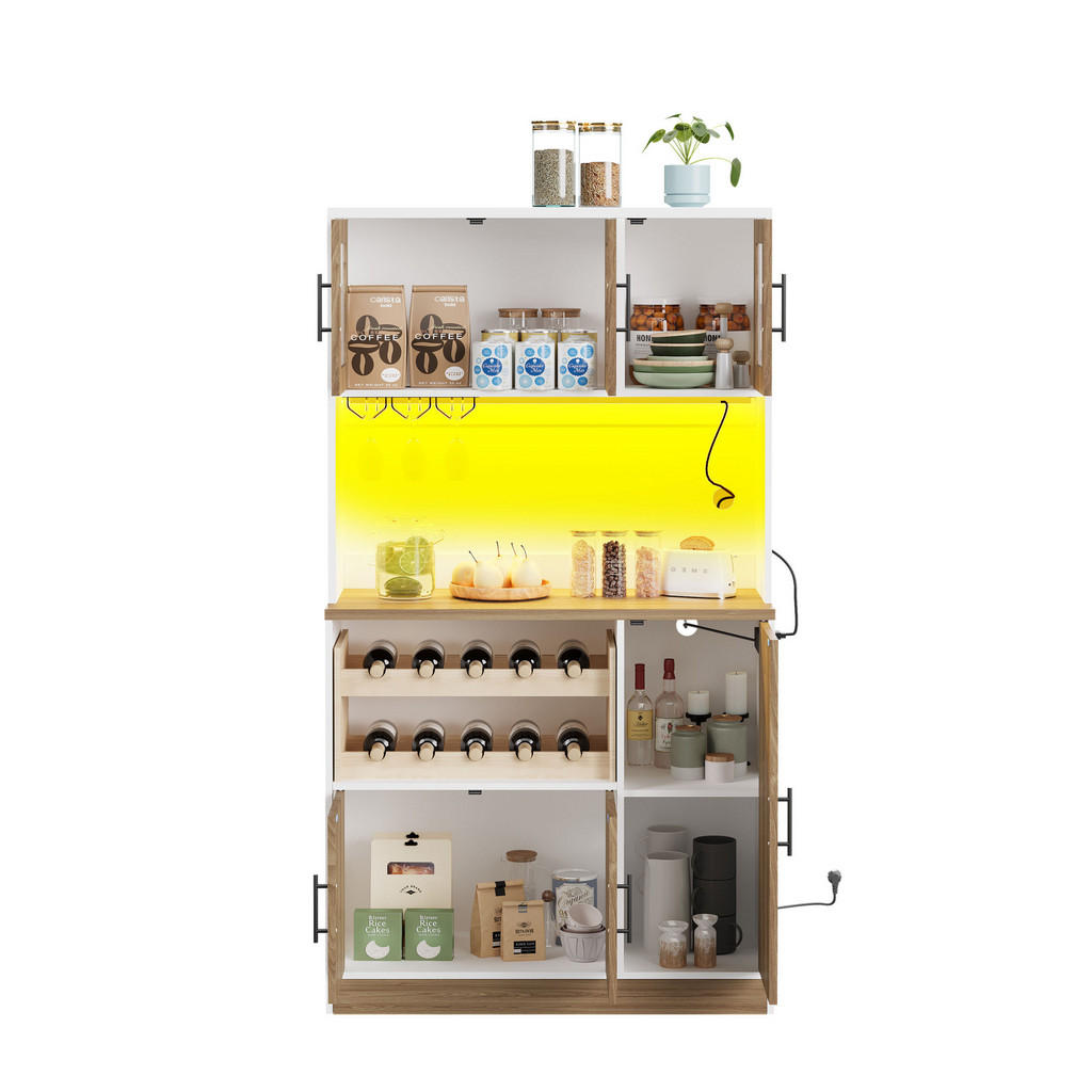 OKWISH KUCHYŇSKÁ skříň 100/40/180 cm bílá a přírodní z MDF s LED osvětlením a zásuvkou