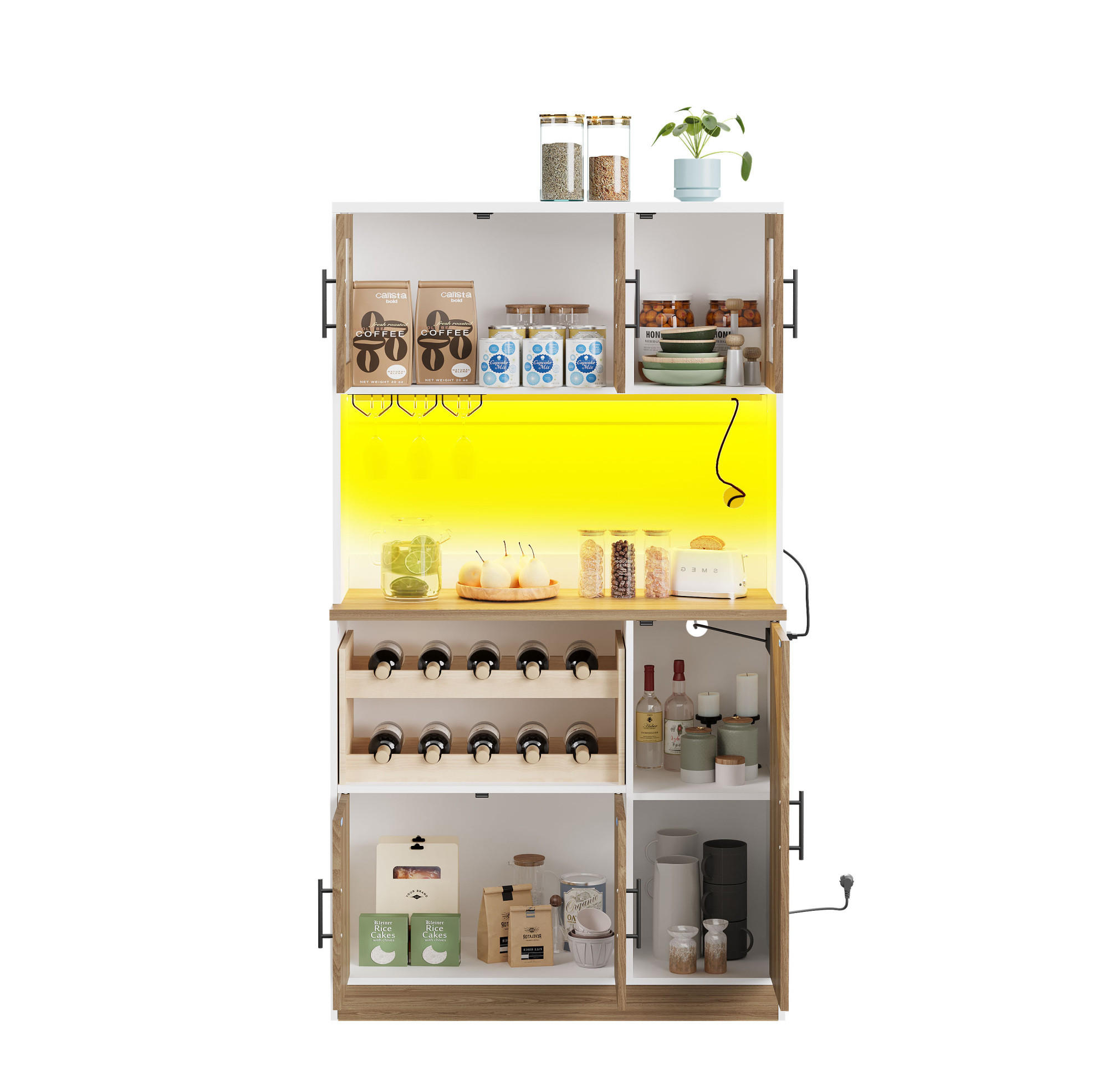 BUFFET 100/40/180 cm weiß/eichefarben aus MDF mit LED - Weiß, Holzwerkstoff (100/180/40cm) - OKWISH