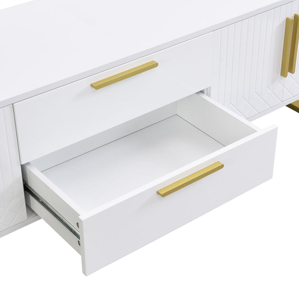 LOWBOARD 170/40/53.5 cm Weiß/Gold aus MDF in Hochglanzoptik mit 4 Türen und 2 Schubladen - Weiß, Holzwerkstoff (40/53.5/170cm) - OKMYHOME