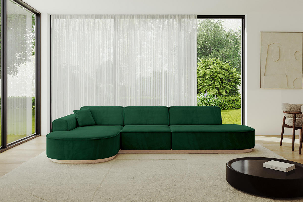 ECKSOFA Ottomane Links MARI-L2-v1 - 328x171x83 cm Dunkelgrün Velours - Dunkelgrün, Holzwerkstoff/Textil (328/171cm) - ALTDECOR