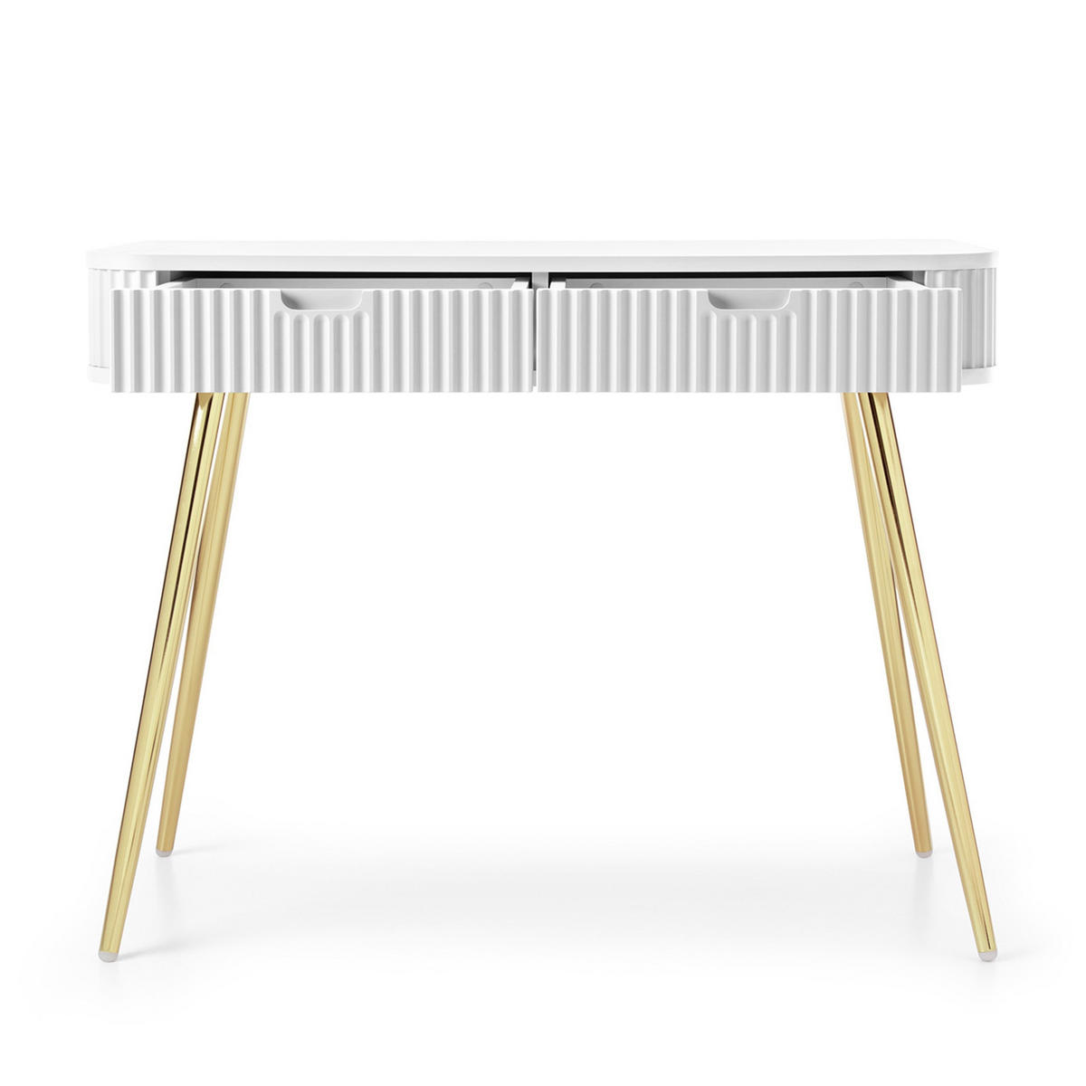 KONSOLENTISCH Zova Weiß, Goldene Beine, Schminktisch mit Schubladen - Goldfarben/Weiß, Holzwerkstoff/Metall (49/103/80cm) - Bettso