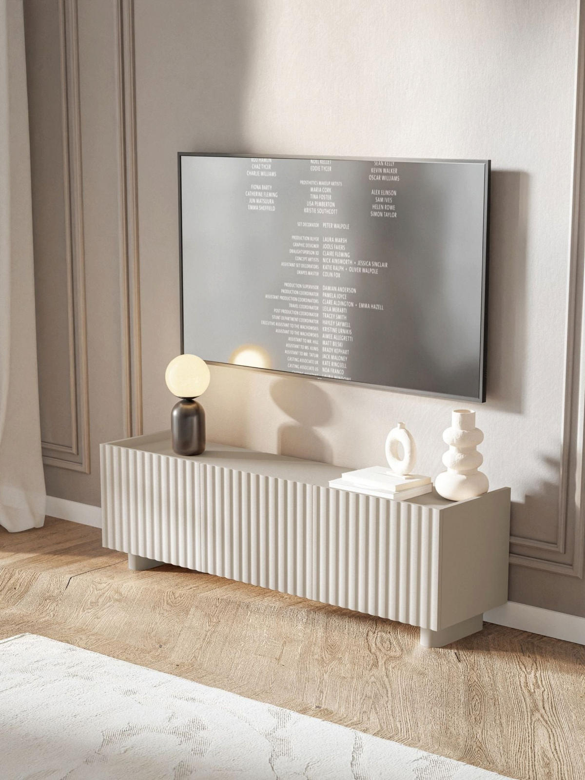 TV stolík Fiorra sivobéžový 144/49/39 cm - kašmírová, kompozitné drevo (144/49/38.3cm) - Selsey