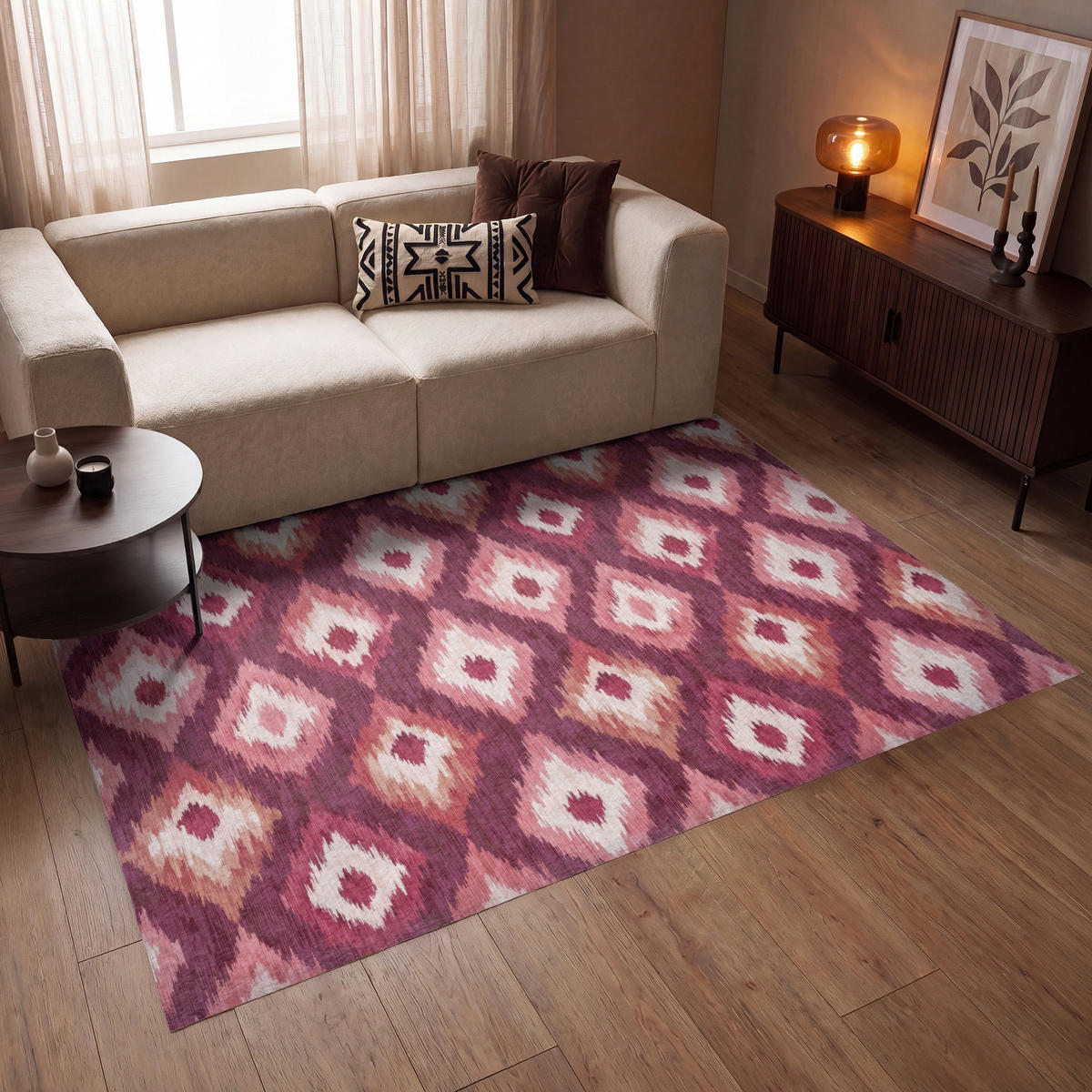 KOBERCE - Diamantové tvary - Ružová - Vzor - Textúra - 200x140 cm - bordová, textil/plast (200/0.4cm) - OnlyWow