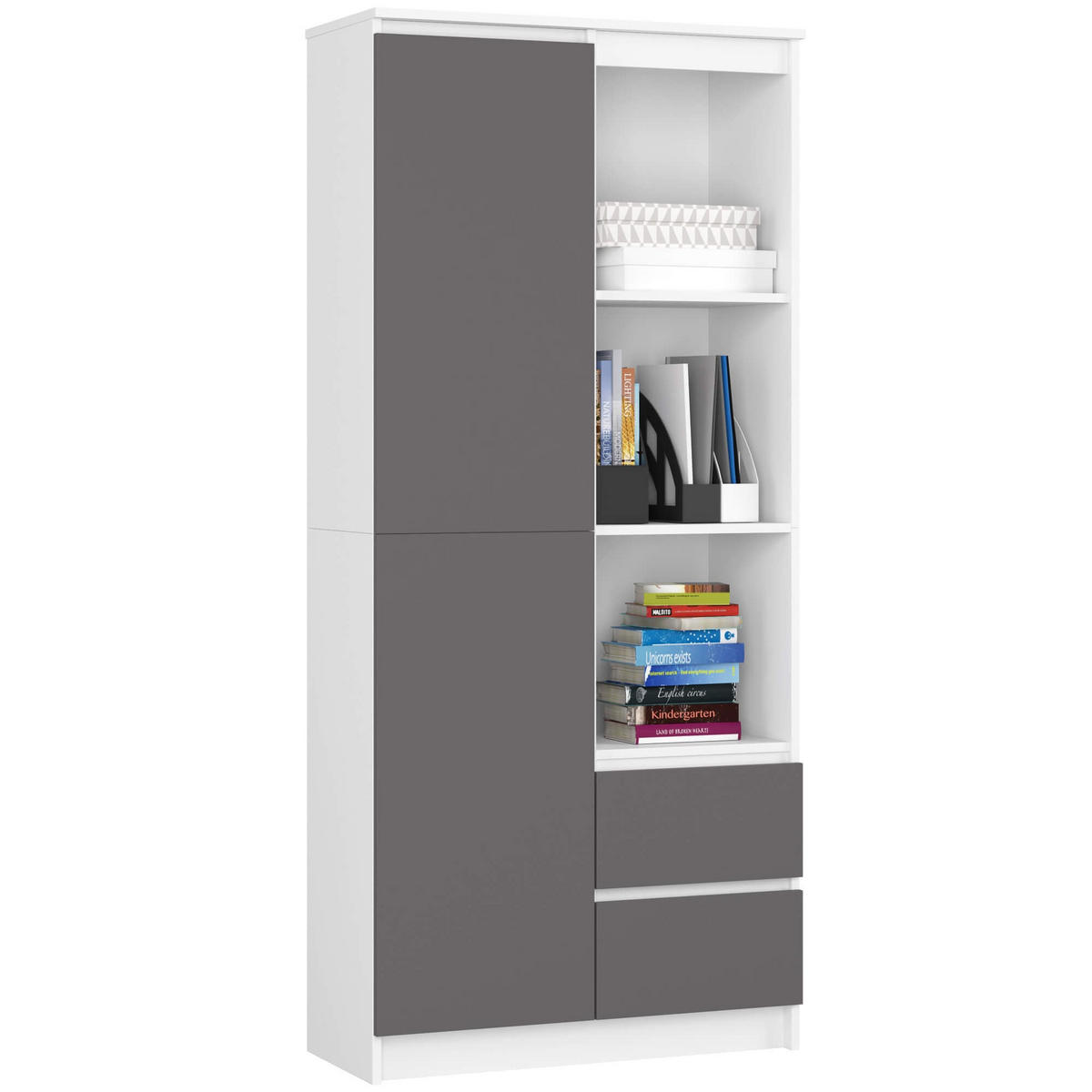 STANDREGAL Weiß, Graphit Grau 180/80/35 - Weiß, Holzwerkstoff (80/180/35cm) - RAUMHIRSCH FURNITURE