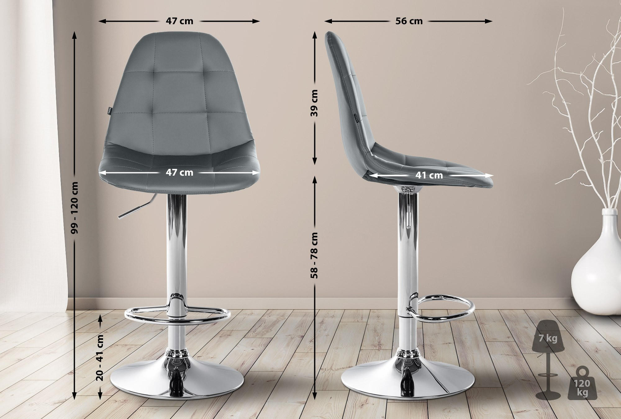 Thumbnail - CLP Barhocker, Grau, Textil, 47x58x56 cm, Esszimmer, Barmöbel, Barhocker