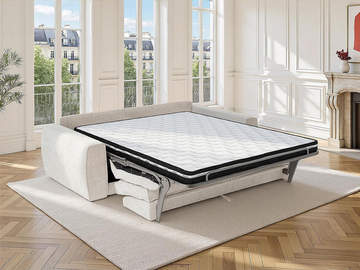 SOFA 4-Sitzer Schlafsofa Express - Chenille-Stoff Beige - Liegefläche 160 cm - Matratze 13 cm - VOMERA - Beige, Textil (220/88/100cm) - Vente-Unique