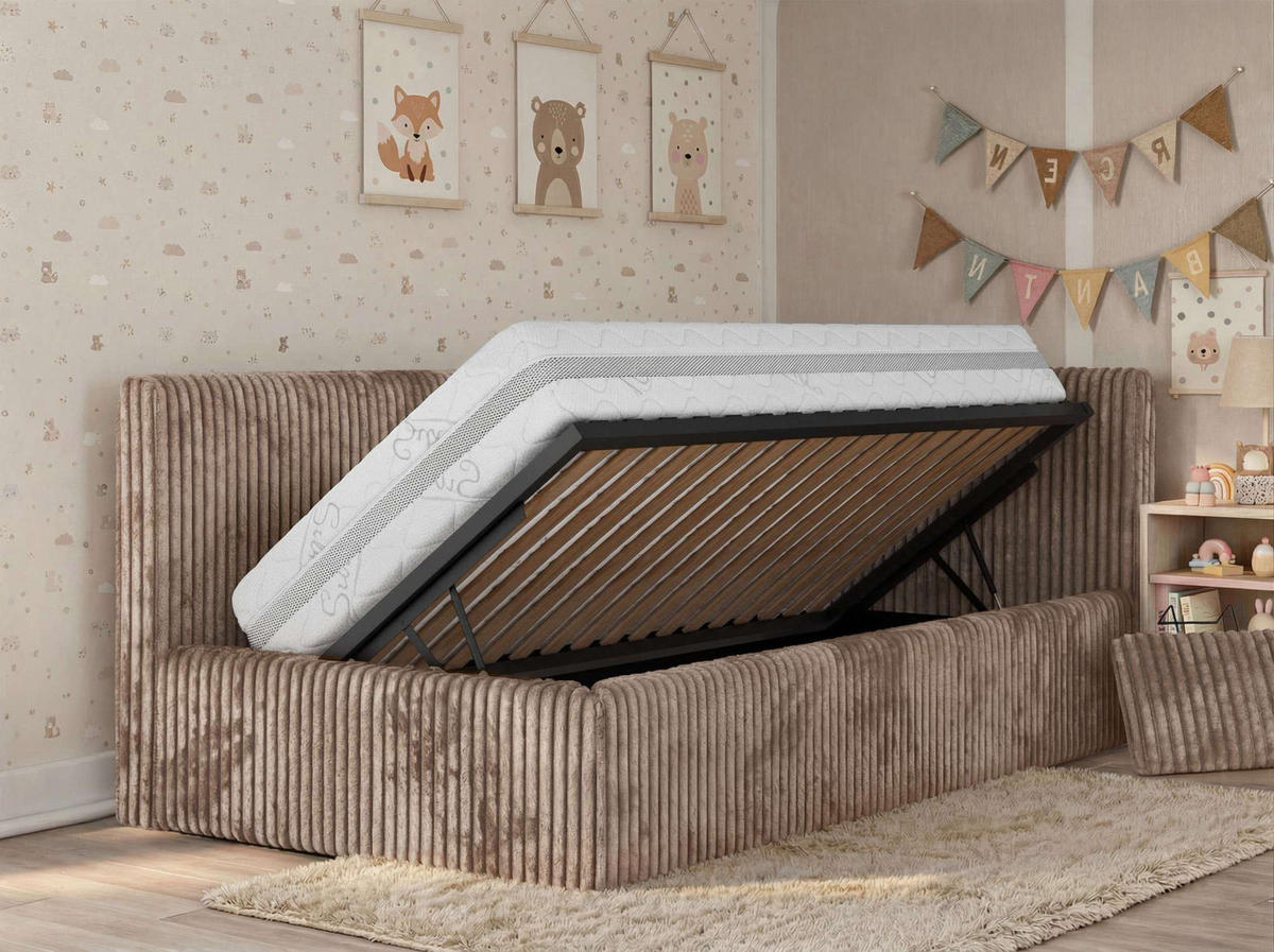 POLSTERBETT TILVO ALTA 90/200 - Braun Cord - Taschenfederkernmatratze - Rechts - Braun, Textil (200/90cm) - MKS