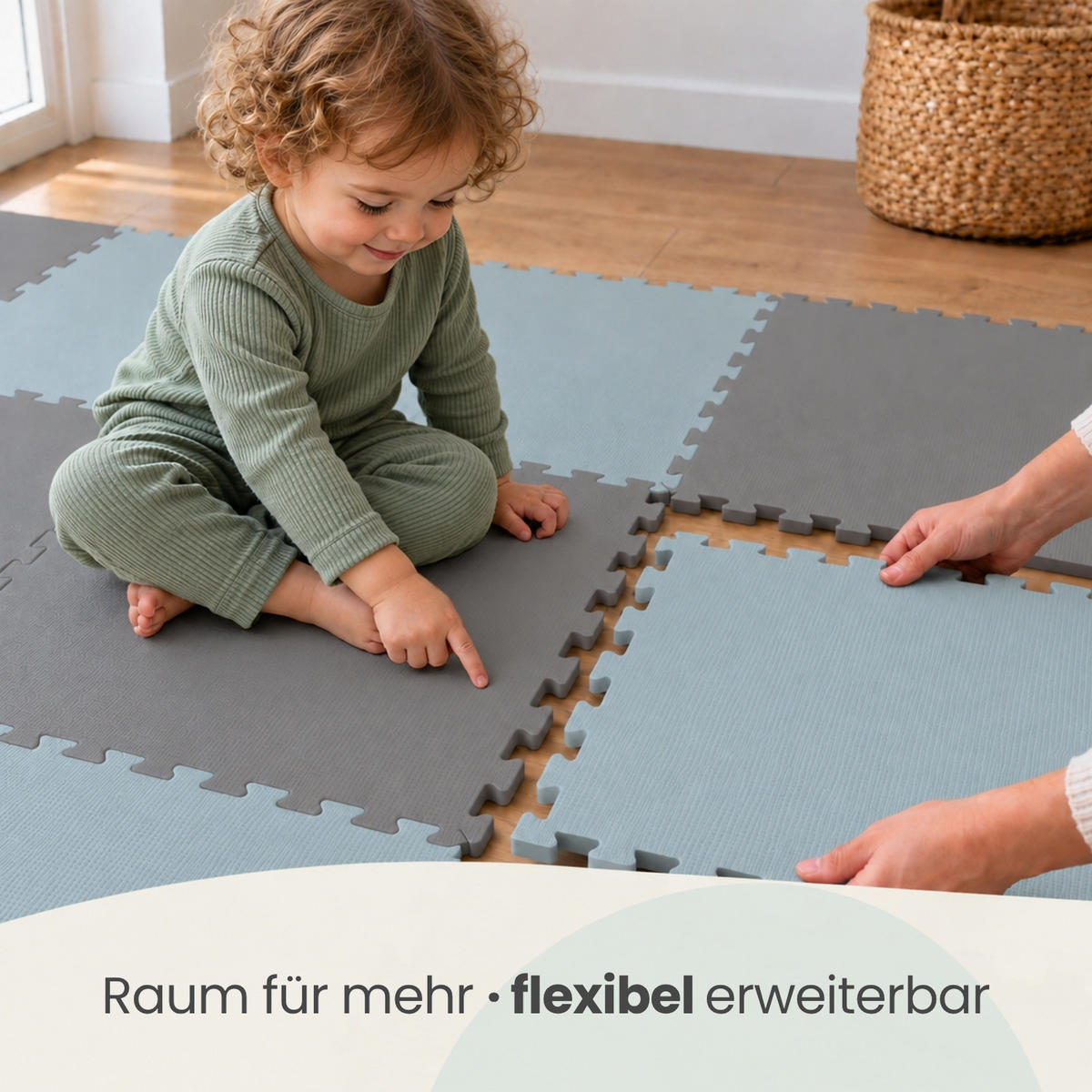 SPIELMATTE mit Rand - 8er Set - 50x50 cm - Beige und Grau - Grau, Kunststoff (50/50cm) - Littletom