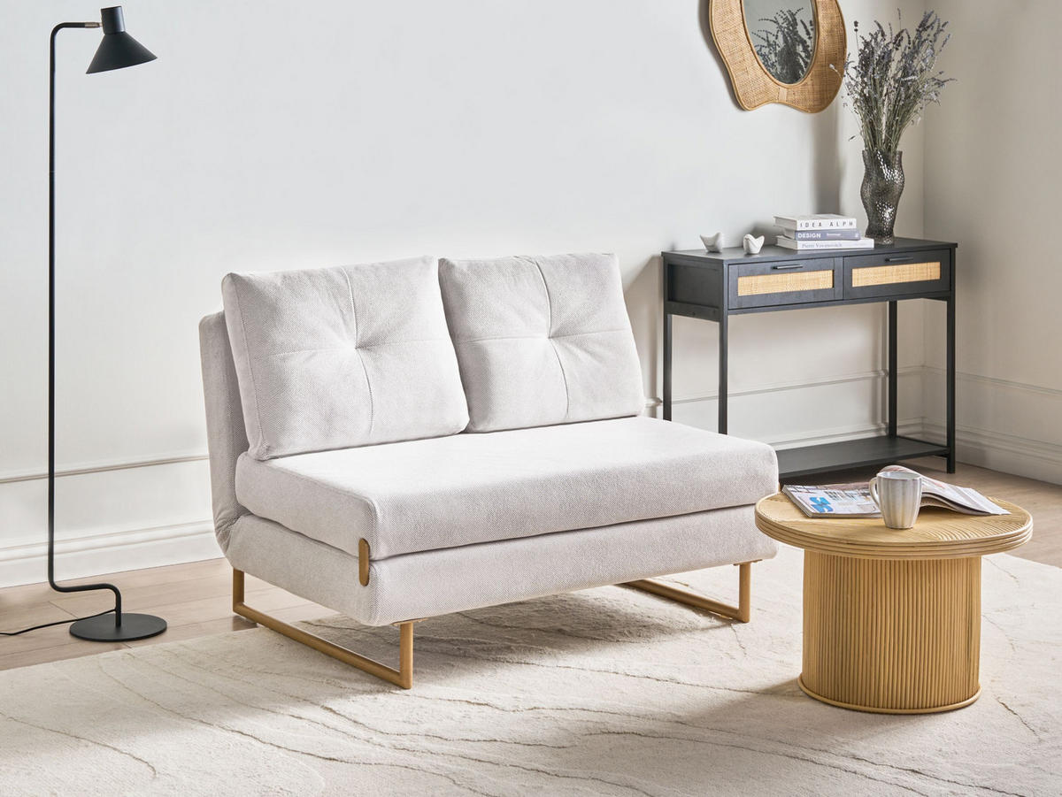 SCHLAFSOFA 2-Sitzer Stoff Cremeweiß Jerslev - Hellbraun/Weiß, Textil (120/87/84cm) - Beliani