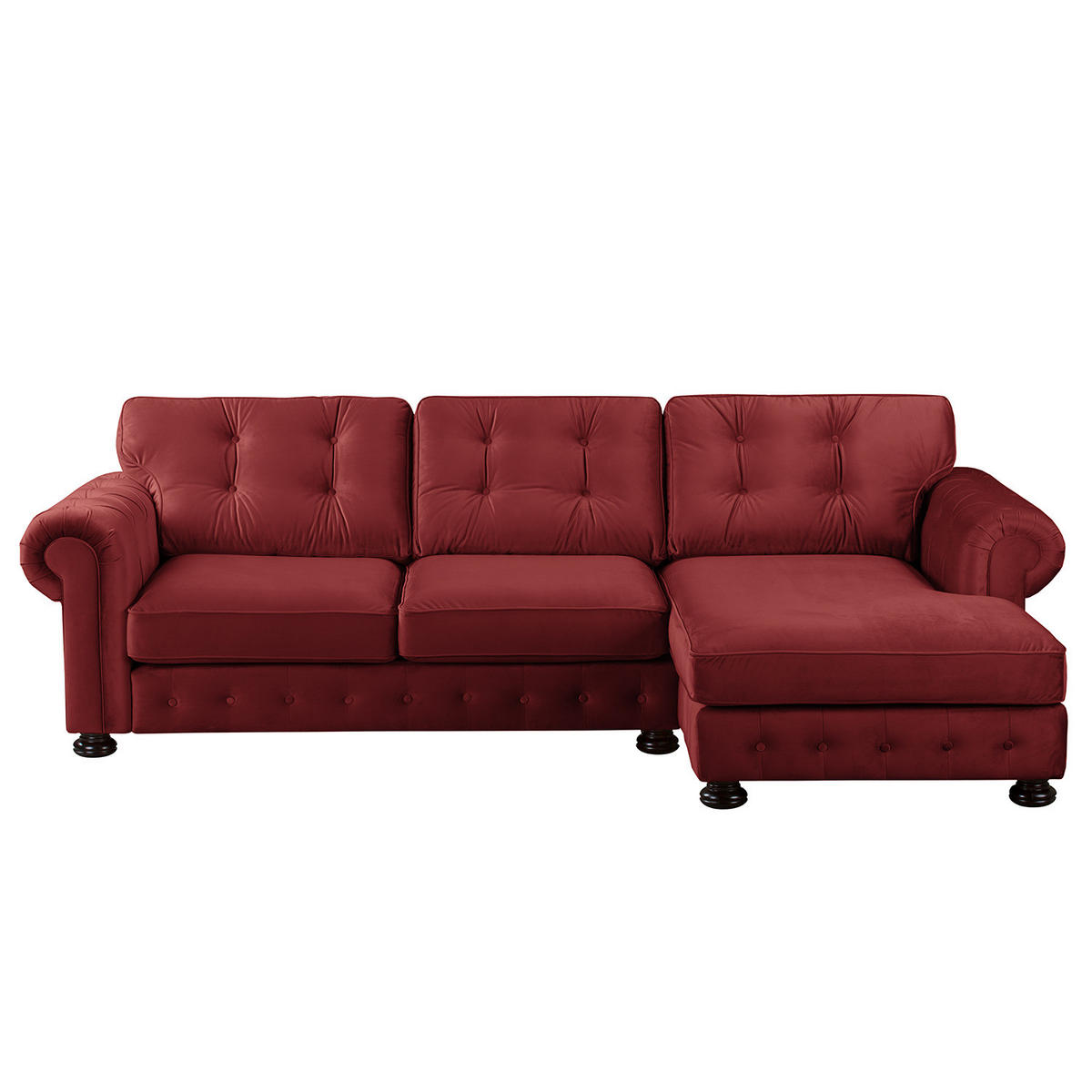 ECKSOFA mit Longchair - Samt - Rot, Textil (302/166cm) - home24