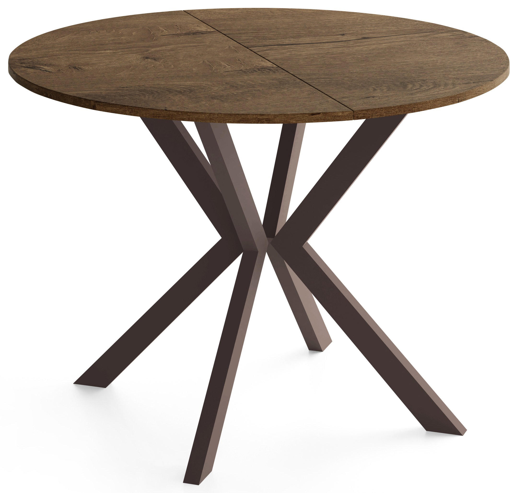 ESSTISCH Valeo – Runder Ausziehbarer Tisch – Braune Metallbeine – Moderner Stil – Lefkas Eiche 90-130/90/76 cm - Alteiche/Braun, Holzwerkstoff/Metall (90/130/76cm) - WFL GROUP