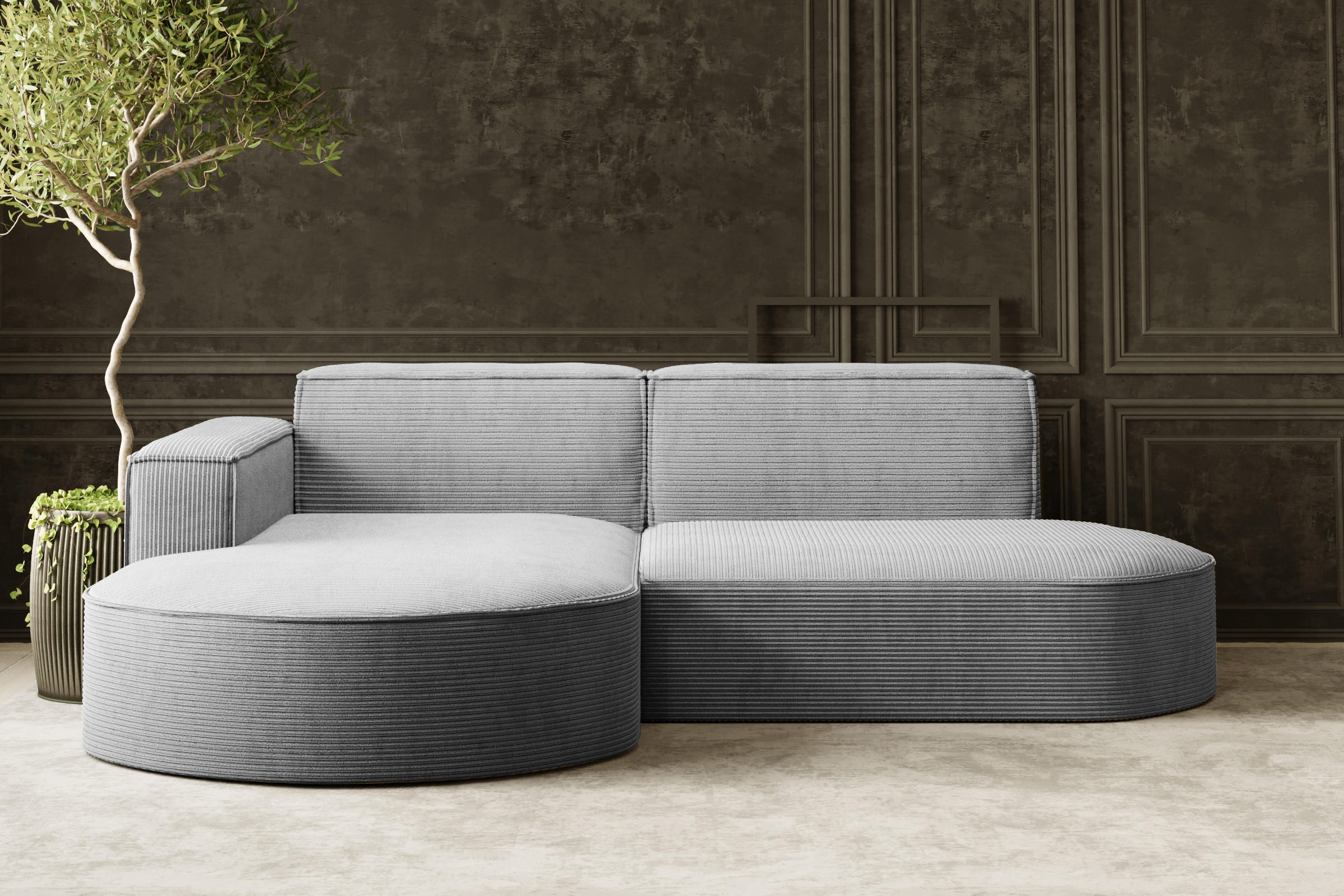 ECKSOFA Modena Studio, Cord Stoff Silber Links - Silberfarben, Holzwerkstoff/Textil (165/236cm) - Kaiser Möbel