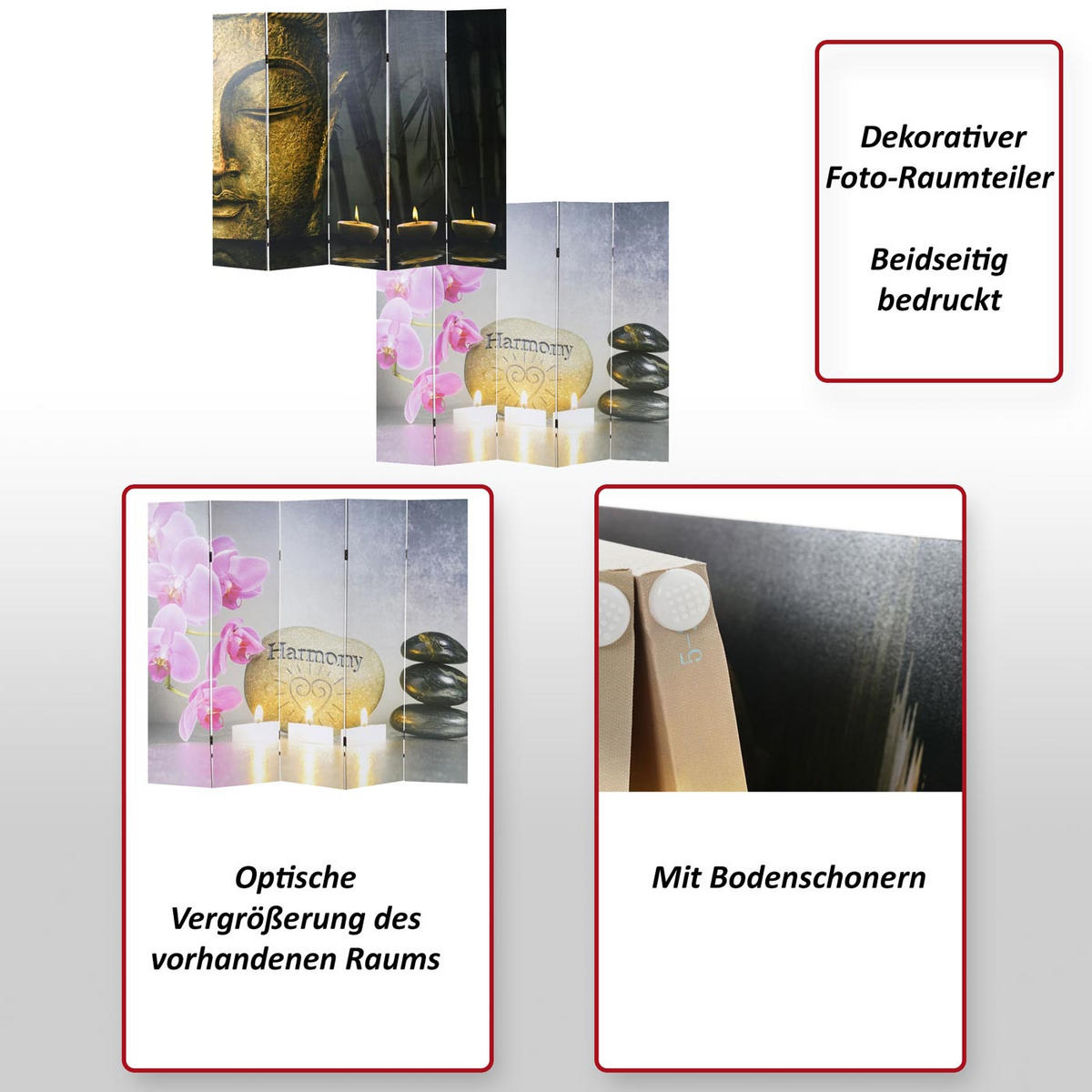 FOTO-PARAVENT ORIENTAL Schwarz, Gold - Goldfarben/Schwarz, Holz (200/180/2cm) - MCW